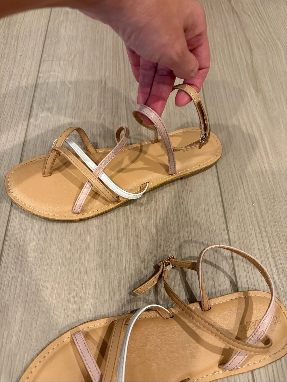 Nude Sandals with Pink and White Straps